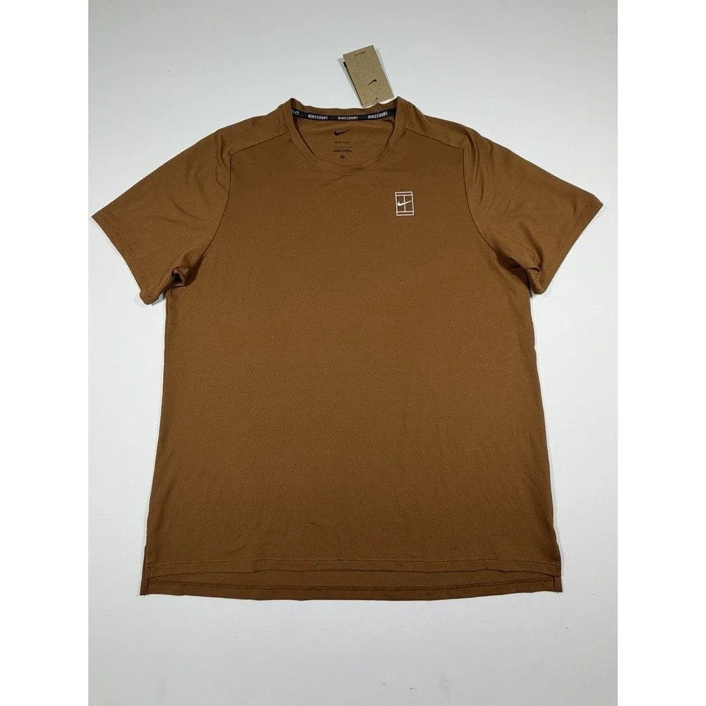 Nike Court Dri-Fit Advantage Tennis Shirt Size L FZ6910-281 Brown Heritage